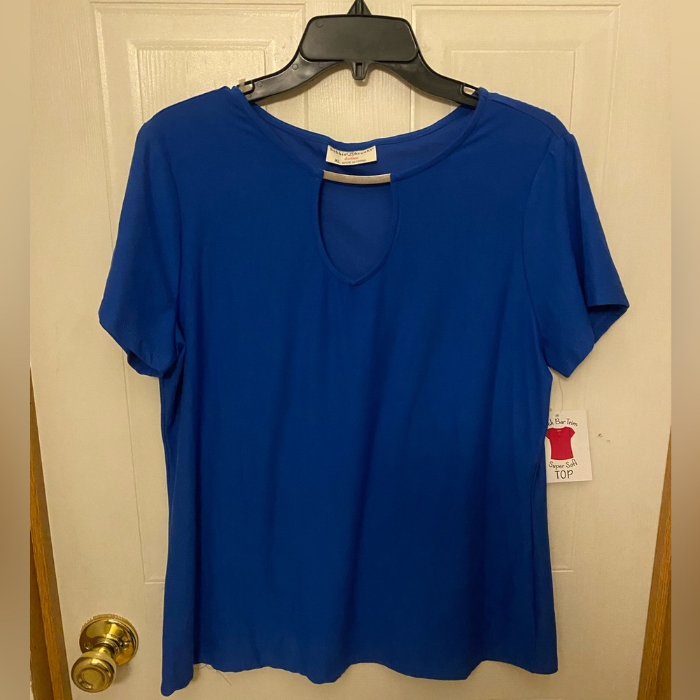 Bobbie Brooks Cobalt Blue Short Sleeve Keyhole Top